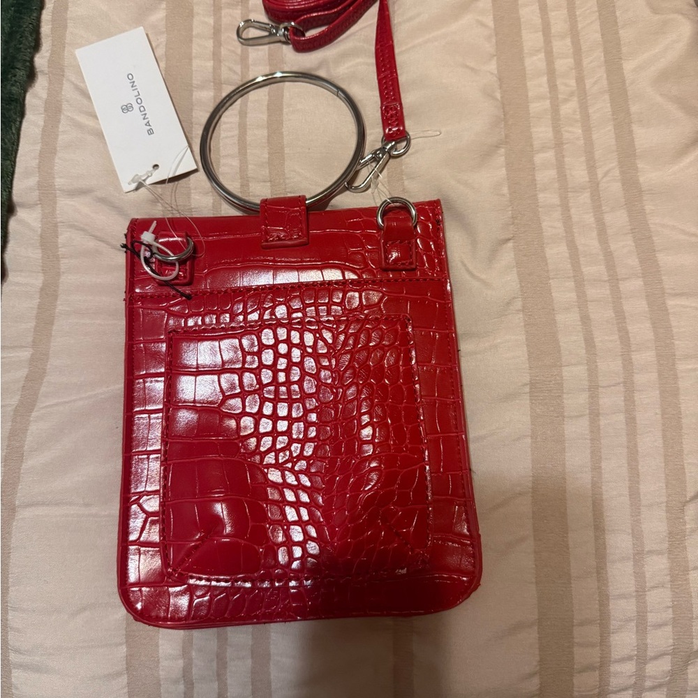 Bandolino Red Croc-Embossed Crossbody Bag with Silver Ring Handle - Picture 2 of 2